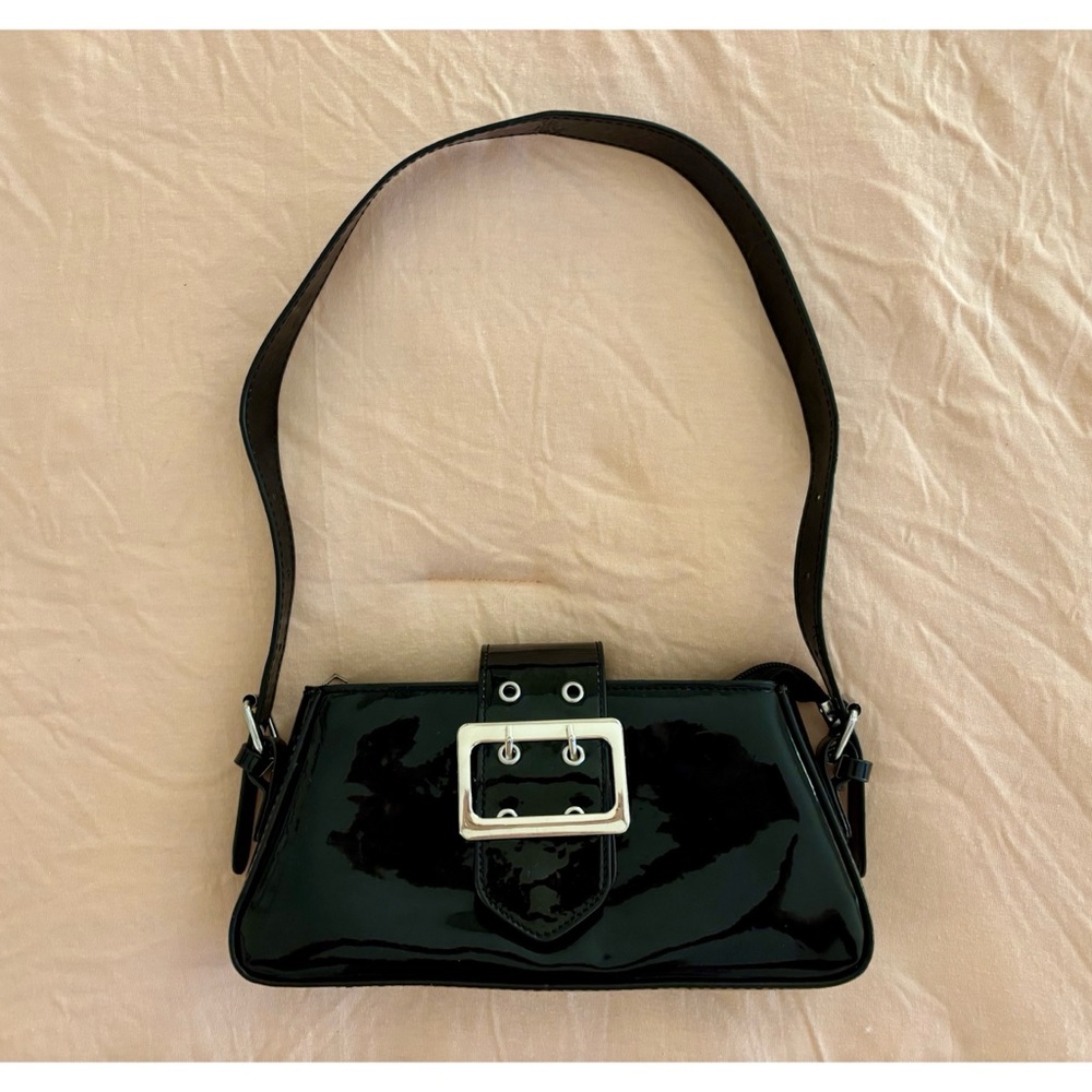 Black Patent PU Leather Shoulder Bag - Picture 2 of 5
